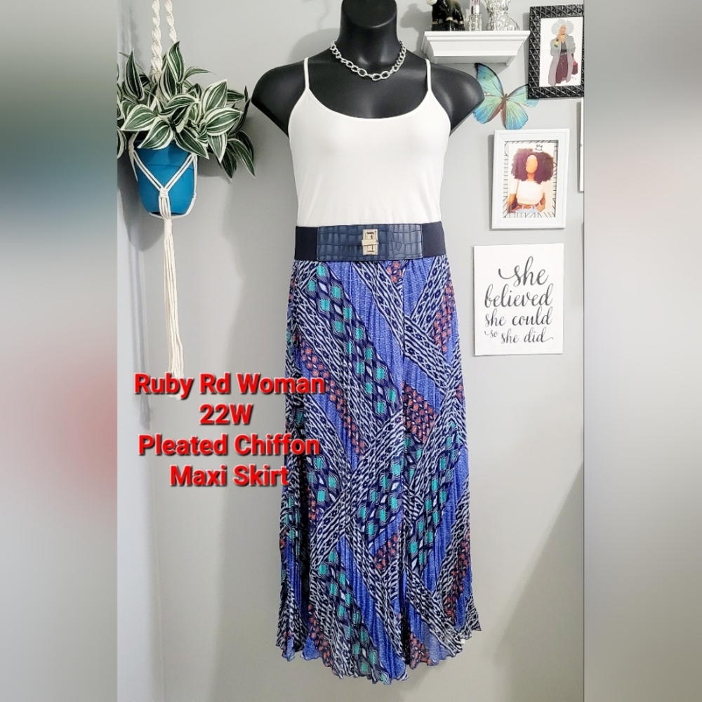 Ruby Rd 22W Pleated Chiffon Maxi Skirt